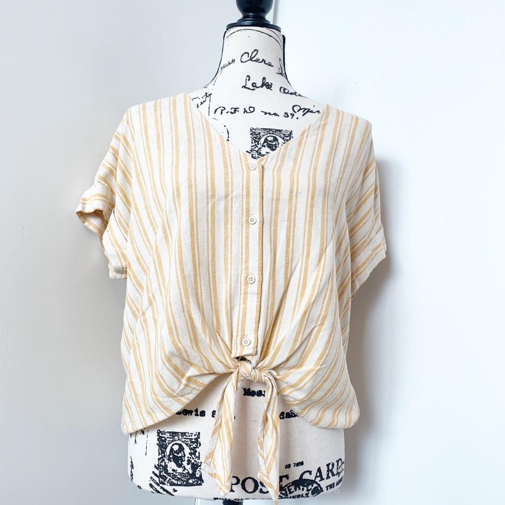 Cloth & Stone NEW Yellow Striped Button Down Top